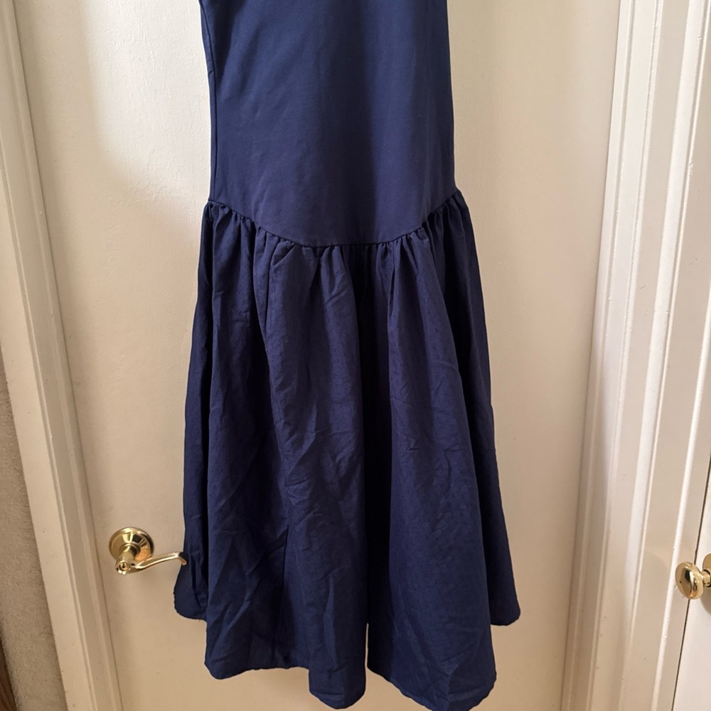 free people Afternoon Elegance stretch-cotton midi dress navy sz s - Picture 5 of 8